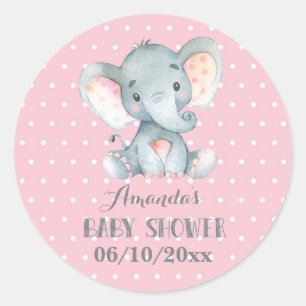 Adesivo Redondo Chuva de Bebê Elefante Menina Rosa e Cinza
