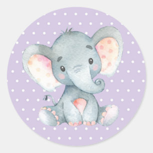 Adesivo Redondo Chuva de Bebê Elefante Menina Roxo