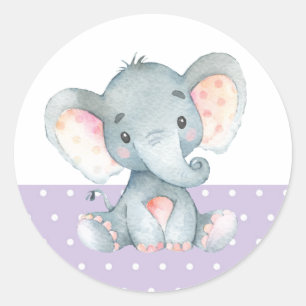 Adesivo Redondo Chuva de Bebê Elefante Menina Roxo