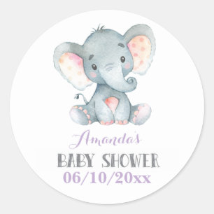 Adesivo Redondo Chuva de Bebê Elefante Menina Roxo e Cinza