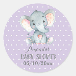 Adesivo Redondo Chuva de Bebê Elefante Menina Roxo e Cinza