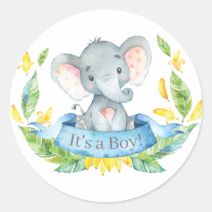 Adesivo Redondo Chuva de Bebê Elefante Menino Azul