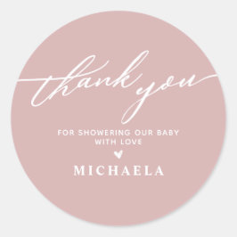 Adesivo Redondo Chuva de Bebê Elegante Carta de Agradecimento Escr