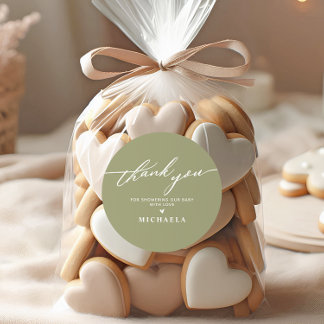 Adesivo Redondo Chuva de Bebê Elegante Rotulado à Mão Obrigado