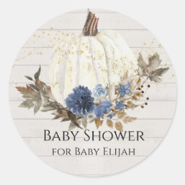 Adesivo Redondo Chuva de Bebê em Azul Naval Floral Abóbora Cinza M