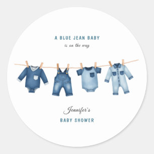 Adesivo Redondo Chuva de Bebê em Jeans Azuis - Tema Denim