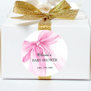 Adesivo Redondo Chuva de Bebê Fita de Laço Rosa