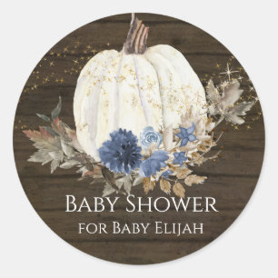 Adesivo Redondo Chuva de Bebê Flor de Abóbora Azul Marinho de Made