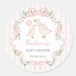 Adesivo Redondo Chuva de Bebê Flor de Rosa Ganso Boba Doce