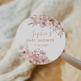 Adesivo Redondo Chuva de Bebê Floral Boho Outono Abóbora