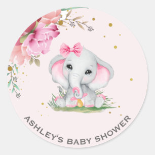 Adesivo Redondo Chuva de Bebê Floral Rosa Elefante Fofo