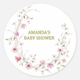 Adesivo Redondo Chuva de Bebê Flores Silvestres Elegantes