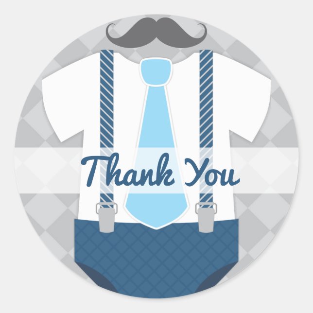 Adesivo Redondo Chuva de Bebê Little Man Gravata Azul Marinho Cinz (Frente)