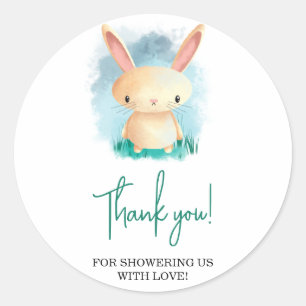 Adesivo Redondo Chuva de bebê Little Rabbit obrigado