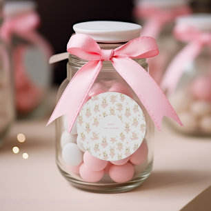 Adesivo Redondo Chuva de Bebê Menina Bailarina Coelho Rosa Corado