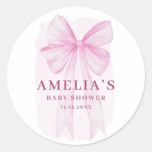 Adesivo Redondo Chuva de Bebê Menina com Laço Rosa