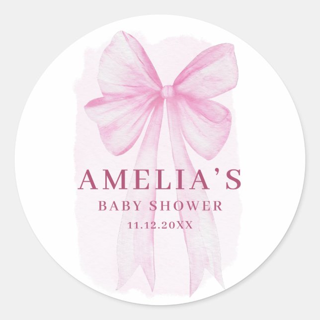 Adesivo Redondo Chuva de Bebê Menina com Laço Rosa (Frente)