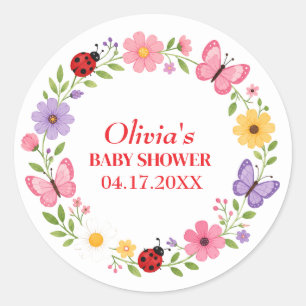 Adesivo Redondo Chuva de Bebê Menina Flor Silvestre Joaninha