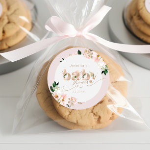 Adesivo Redondo Chuva de bebê menina floral rosa elegante