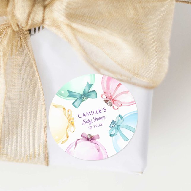 Adesivo Redondo Chuva de Bebê Menina Inverno Feriado (Elegant Winter Christmas Baby Shower Sticker)