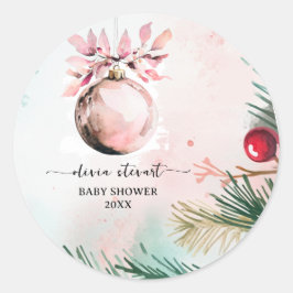 Adesivo Redondo Chuva de Bebê Menina Natal de Inverno Script