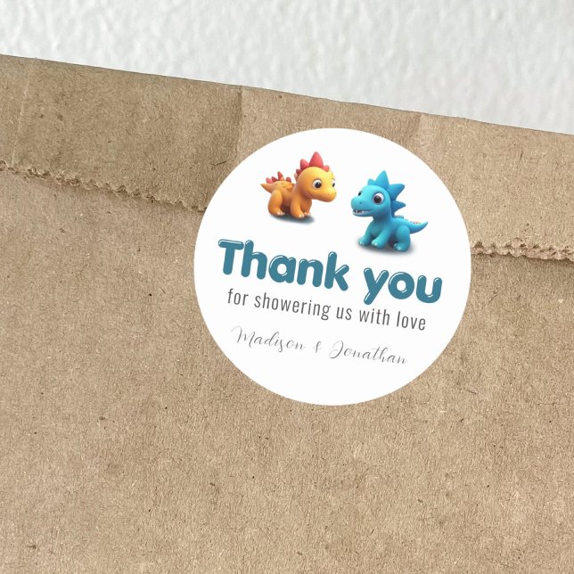 Adesivo Redondo chuva de bebê menino dinossauro 3d agradecimento  (Criador carregado)