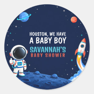 Adesivo Redondo Chuva de Bebê Menino Espaço Sideral Houston