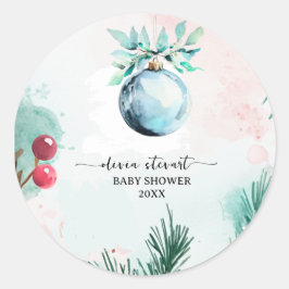 Adesivo Redondo Chuva de Bebê Menino Natal Inverno Script