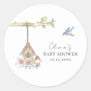 Adesivo Redondo Chuva de Bebê Ninho de Pássaro Minimalista em Brev