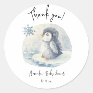 Adesivo Redondo Chuva de bebê pinguim fofo do Ártico obrigado