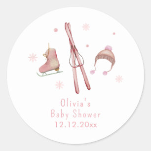 Adesivo Redondo Chuva de Bebê Pink Winter Woodland Après Bébé Ski