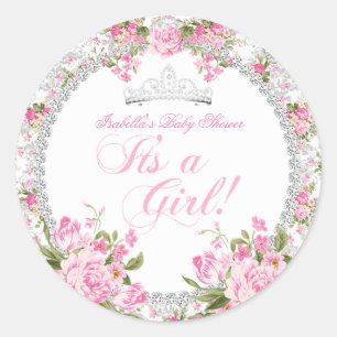 Adesivo Redondo Chuva de Bebê Princesa Menina Rosa Floral Vintage