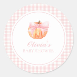 Adesivo Redondo Chuva de bebê Pumpkin Pink com laço e xadrezinho