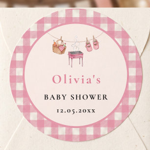 Adesivo Redondo Chuva de Bebê Q Rosa na Corda de Roupas Baby Showe