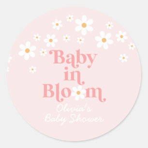 Adesivo Redondo Chuva de Bebê Retro Daisy Rosa