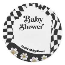 Chuva de Bebê Retro Groovy Xadrez Preto e Branco