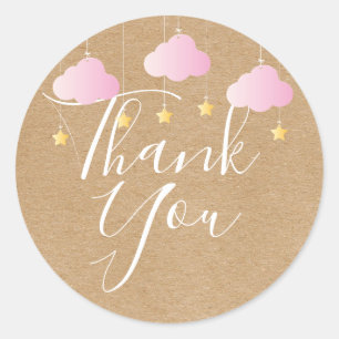 Adesivo Redondo Chuva de bebê Rustic kraft twinkle twinkle obrigad