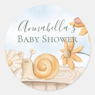 Adesivo Redondo Chuva de Bebê Tema Jardim de Caracol Fofo e Joanin