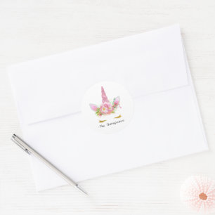 Adesivo Redondo Chuva de Bebê Unicórnio Floral Rosa