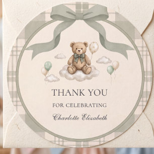 Adesivo Redondo Chuva de Bebê Urso Teddy com Faixa de Sage