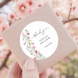 Adesivo Redondo Chuva de bebês de flores silvestres Obrigado