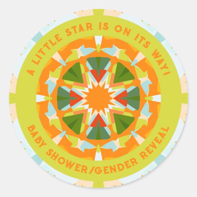 Adesivo Redondo Chuva de Bênçãos Laranja Brilhante Verde Estrela M (Frente)