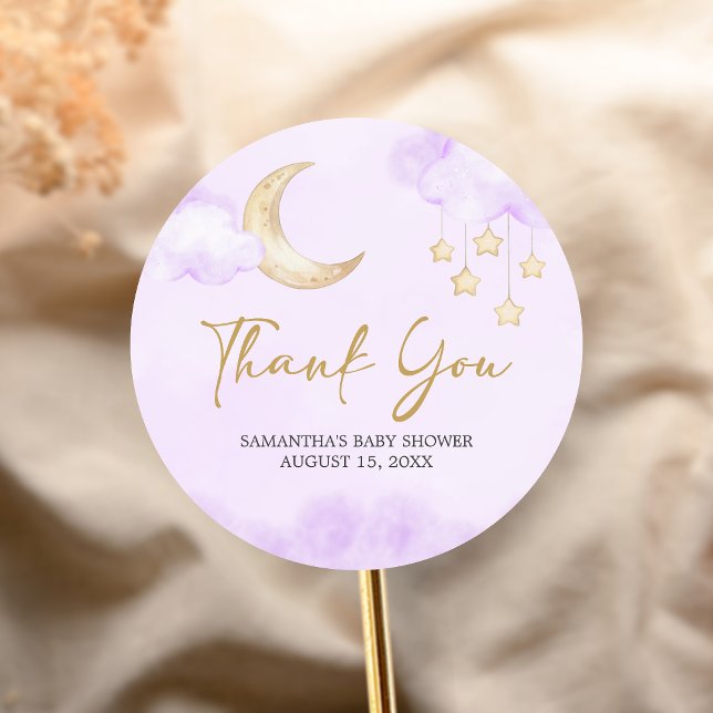 Adesivo Redondo Chuva de Bênçãos para o Bebê  (Over the Moon Baby Shower Sticker)
