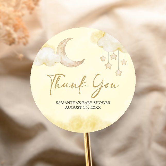 Adesivo Redondo Chuva de Bênçãos para o Bebê  (Over the Moon Baby Shower Sticker)