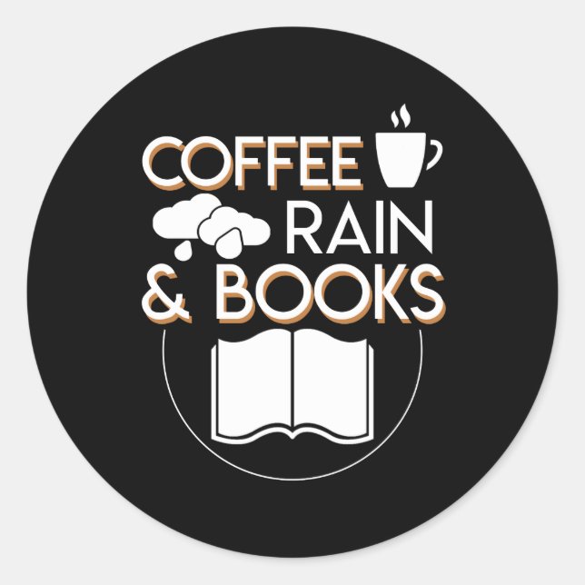 Adesivo Redondo Chuva De Café E Livros Engraçados Dizendo Camisa (Frente)