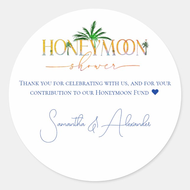 Adesivo Redondo Chuva de Casamento do Casal Fundo de Lua de Mel no (Frente)