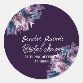 Adesivo Redondo Chuva de cor branca roxa no chá de bebê da noiva