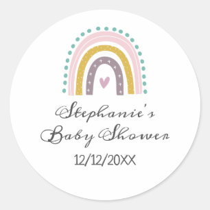 Adesivo Redondo Chuva de Cores, Boho, Rosa, Turquesa, Babyshower d