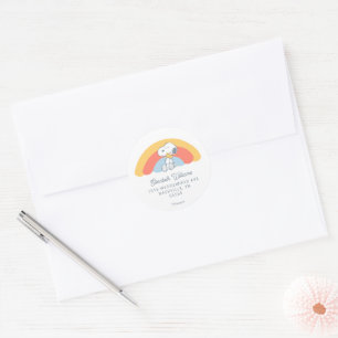 Adesivo Redondo Chuva de Cores de Snoopy & Woodstock Baby Shower C