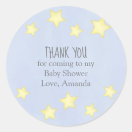 Adesivo Redondo Chuva de Estrelas Amarelas Obrigado Simples Chá de